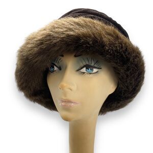 Vintage Betmar New York Faux Fur Zhivago Hat Brown Roll Brim Bucket Cloche Women